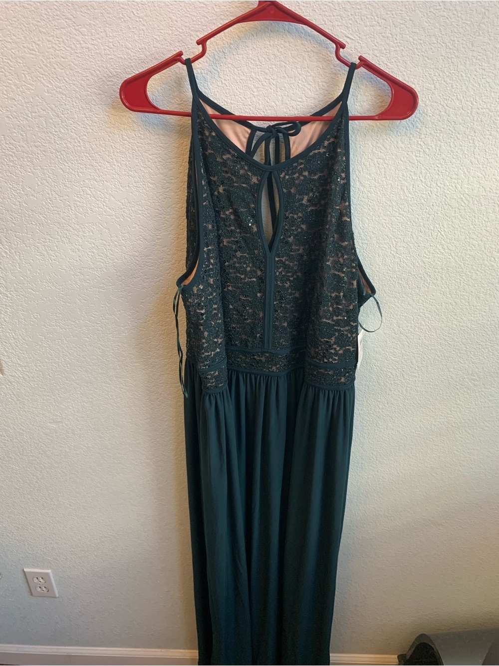 Night Way Collections Dark Teal Lace Halter Maxi Dress